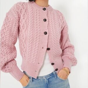Pink Clover Cropped Aran Cardigan
